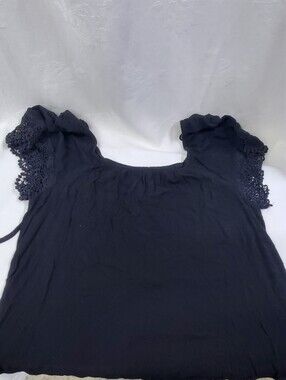 Maurice's Black Whimsy Goth Crochet Trim Elastic Scoop Neck Top Large